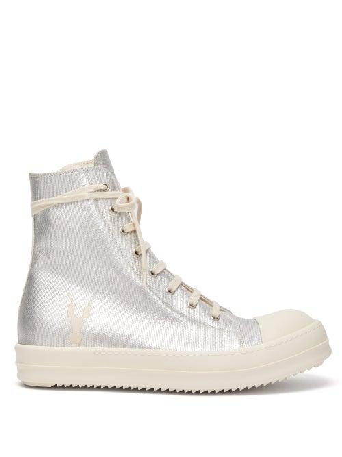 Matchesfashion.com Rick Owens Drkshdw - Metallic Canvas High Top Trainers - Mens - Silver
