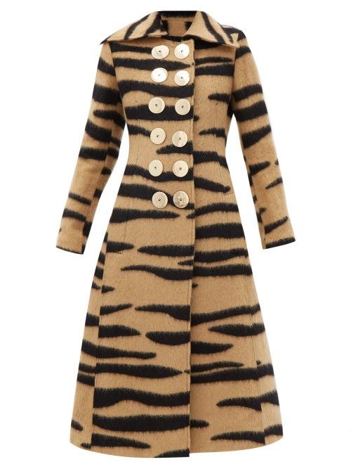 Matchesfashion.com Paco Rabanne - Double-breasted Tiger-striped Wool-blend Coat - Womens - Animal