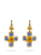 Matchesfashion.com Dolce & Gabbana - Flower And Crystal Embellished Cross Earrings - Womens - Yellow