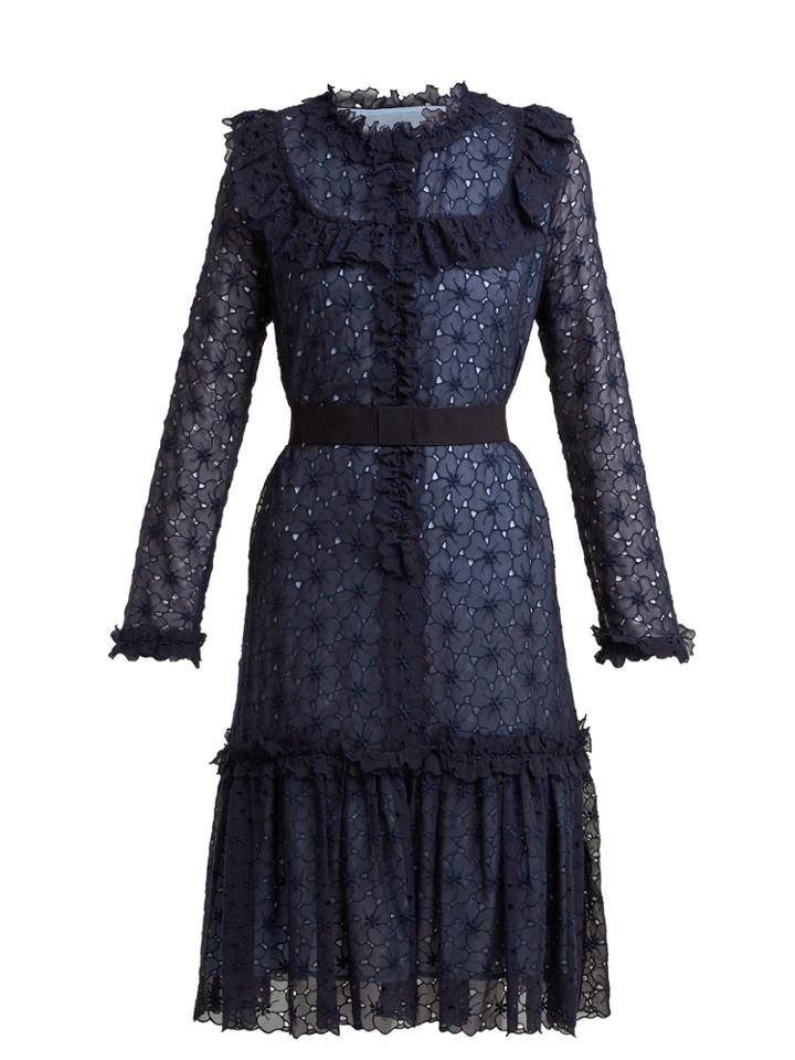 Luisa Beccaria Floral-embroidered Silk-blend Dress