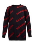 Matchesfashion.com Balenciaga - Logo Patterned Wool Blend Sweater - Womens - Navy Multi