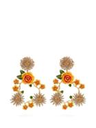 Matchesfashion.com Dolce & Gabbana - Crystal Embellished Floral Clip On Earrings - Womens - Orange