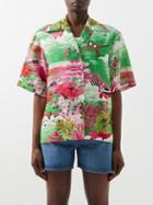 Gucci - Ocean-print Poplin Bowling Shirt - Womens - Green Multi