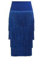 Matchesfashion.com Norma Kamali - Tiered Fringe Stretch Jersey Pencil Skirt - Womens - Blue