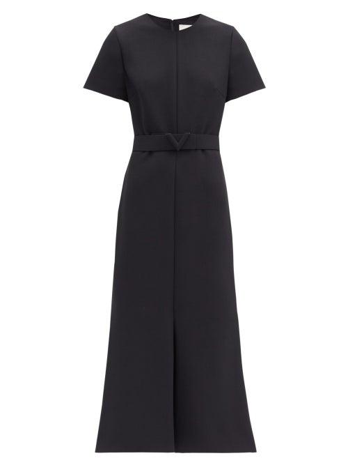 Matchesfashion.com Valentino - Belted Flared Cady Dress - Womens - Black