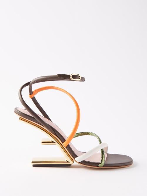 Fendi - Show F-heel Leather Sandals - Womens - Multi