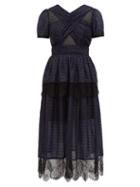 Matchesfashion.com Self-portrait - Lace Trimmed Tiered Metallic Fil Coup Dress - Womens - Black Navy