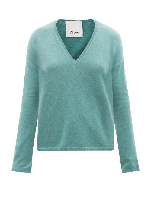 Allude - V-neck Cashmere Sweater - Womens - Blue