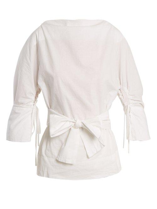 Matchesfashion.com Vivienne Westwood Anglomania - Kembra Boat Neck Tie Waist Cotton Poplin Blouse - Womens - White