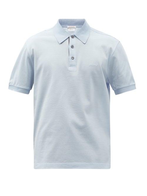 Matchesfashion.com Brioni - Logo-embroidered Cotton-piqu Polo Shirt - Mens - Light Blue