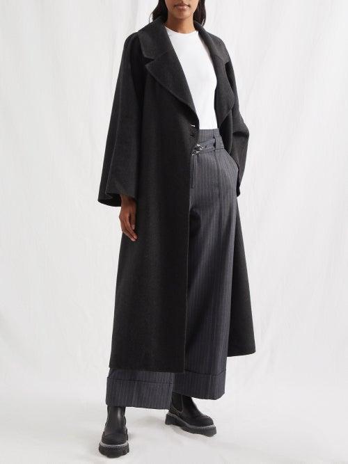 Ganni - Wide-sleeve Felted Tailored Coat - Womens - Dark Grey