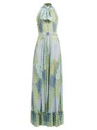 Matchesfashion.com Luisa Beccaria - Floral And Tile Print Tie Neck Gown - Womens - Green Multi