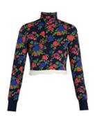 Msgm High-neck Floral-knit Cropped Top