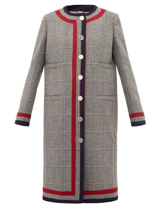 Matchesfashion.com Thom Browne - Fine Checked Nautical Wool Overcoat - Womens - Grey Multi