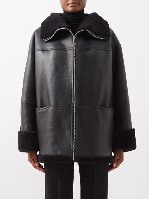 Toteme - Signature Leather Shearling Jacket - Womens - Black