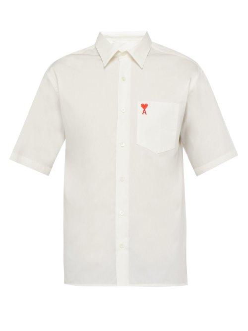 Matchesfashion.com Ami - Logo Embroidered Short Sleeved Cotton Shirt - Mens - White