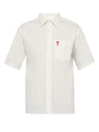 Matchesfashion.com Ami - Logo Embroidered Short Sleeved Cotton Shirt - Mens - White