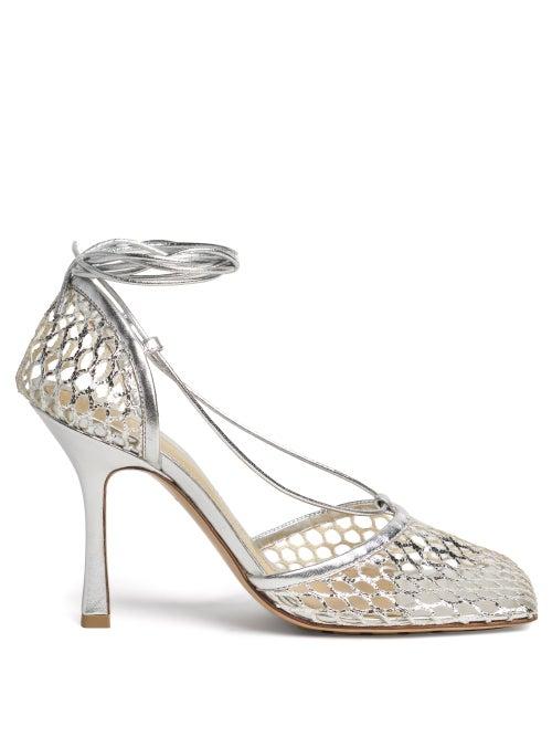 Bottega Veneta - Stretch Wraparound Leather Pumps - Womens - Silver