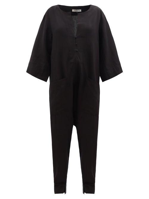 Fil De Vie - Bodhi Linen Jumpsuit - Womens - Black