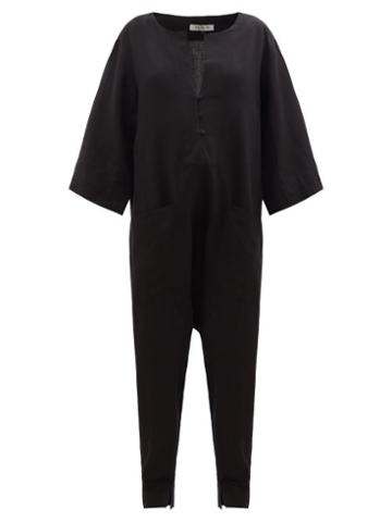 Fil De Vie - Bodhi Linen Jumpsuit - Womens - Black