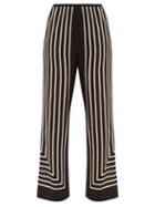 Totme - Monogram-print Silk Trousers - Womens - Black Multi