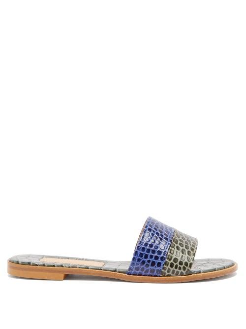 Matchesfashion.com Avec Modration - Bahamas Crocodile-effect Leather Slides - Womens - Green Multi