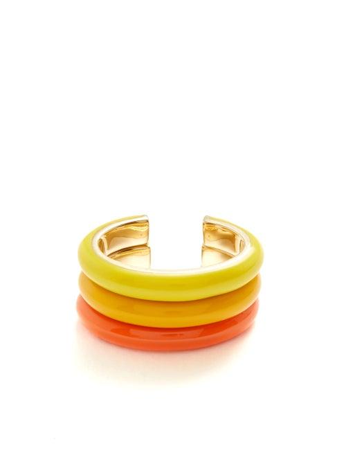 Fry Powers - Set Of Three Sunshine Enamel 14kt-gold Ear Cuffs - Womens - Yellow Multi