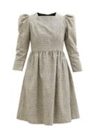 Matchesfashion.com Batsheva - Puffed-sleeve Flocked Check Wool Mini Dress - Womens - Grey