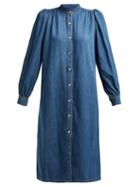 Matchesfashion.com Ganni - Kress Long Sleeved Cotton Shirtdress - Womens - Denim