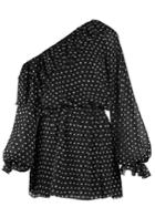 Saint Laurent Polka-dot Print One-shoulder Georgette Dress