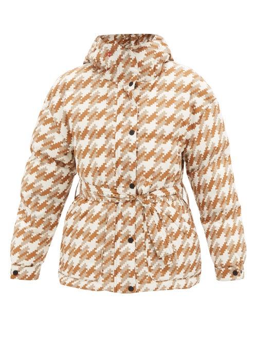 Perfect Moment - Houndstooth-print Down Ski Jacket - Womens - Beige