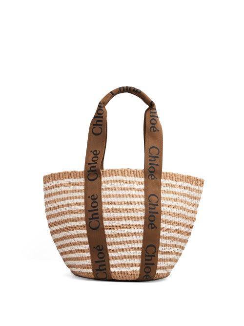 Chlo - Woody Striped Raffia Tote Bag - Womens - Brown Multi