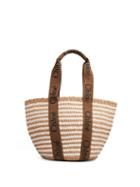 Chlo - Woody Striped Raffia Tote Bag - Womens - Brown Multi