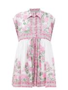 Matchesfashion.com Juliet Dunn - Cap-sleeve Floral-print Cotton Mini Shirt Dress - Womens - Pink White