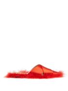 Matchesfashion.com Simone Rocha - Maribou Trimmed Satin Backless Loafers - Womens - Red