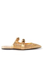 Valentino Garavani - Roman Stud Woven-leather Backless Loafers - Womens - Gold