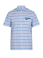 Matchesfashion.com Prada - Lighthouse Print Striped Cotton Shirt - Mens - Light Blue