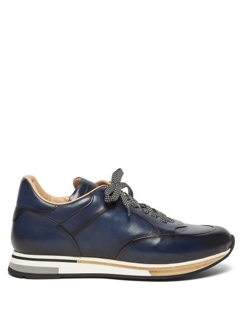 Matchesfashion.com Dunhill - Duke Patina Low Top Leather Trainers - Mens - Navy