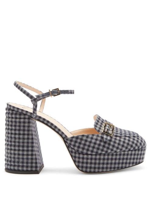 Matchesfashion.com Fendi - Promenade Gingham Cross-strap Platform Sandals - Womens - Blue Multi