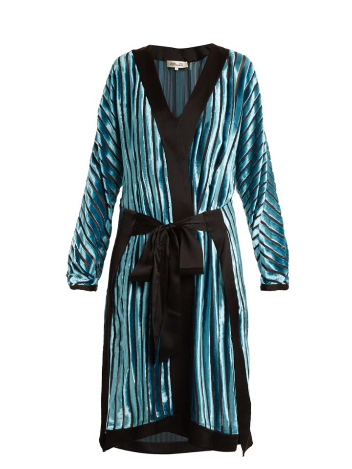 Diane Von Furstenberg Striped Tie-waist Velvet-devor Dress