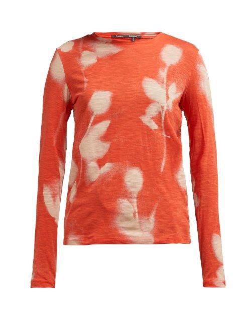 Matchesfashion.com Proenza Schouler - Rose Print Long Sleeved Cotton T Shirt - Womens - Orange Multi