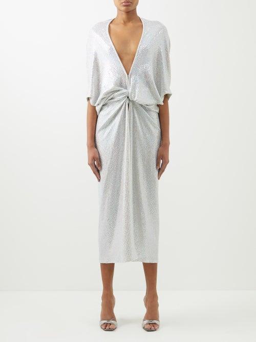Dodo Bar Or - Kimel Plunge-neck Knotted Sequinned Jersey Dress - Womens - Champagne