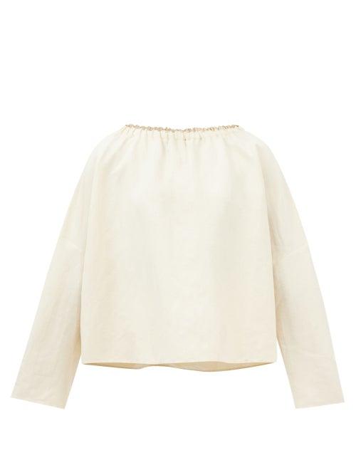 Totme - Gathered Linen-blend Blouse - Womens - Beige