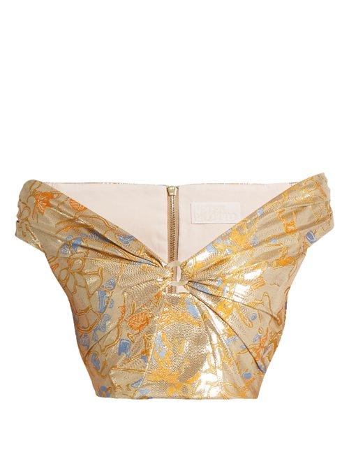 Matchesfashion.com Peter Pilotto - Twisted Front Off The Shoulder Jacquard Top - Womens - Gold