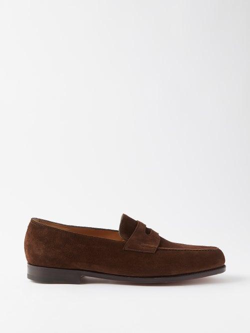 John Lobb - Lopez Suede Loafers - Mens - Dark Brown