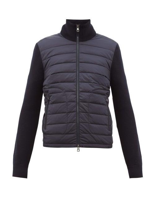 Matchesfashion.com Moncler - Quilted And Knitted Cardigan - Mens - Navy