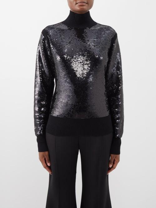 Joseph - Sequinned Wool-blend Jersey High-neck Sweater - Womens - Black