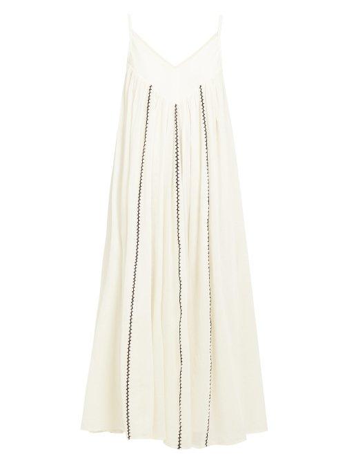 Matchesfashion.com Anaak - Violeta Stitched Stripe Cotton Midi Dress - Womens - Ivory Multi