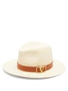 Matchesfashion.com Valentino Garavani - V-logo Leather-trimmed Straw Hat - Womens - Cream