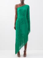 Taller Marmo - Aventador One-shoulder Tasselled Moir Dress - Womens - Green